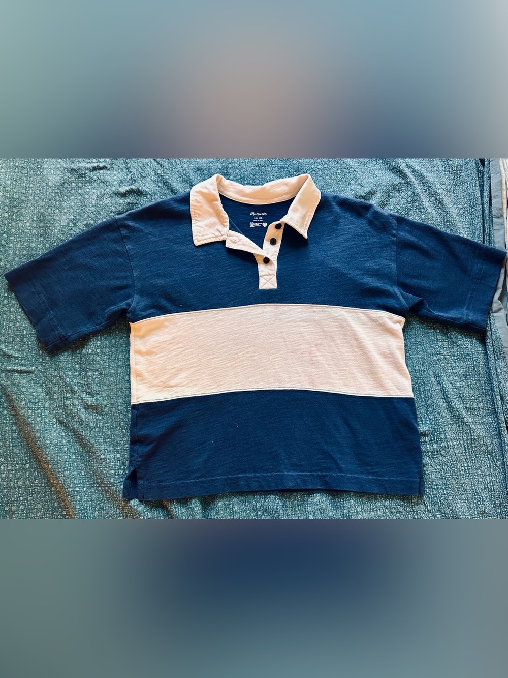 Madewell | Navy and White Rugby Style Polo Shirt